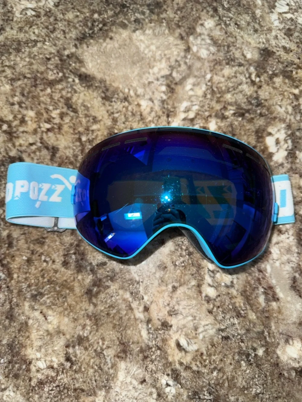 Blue Mirrored Ski Goggles with Teal Strap